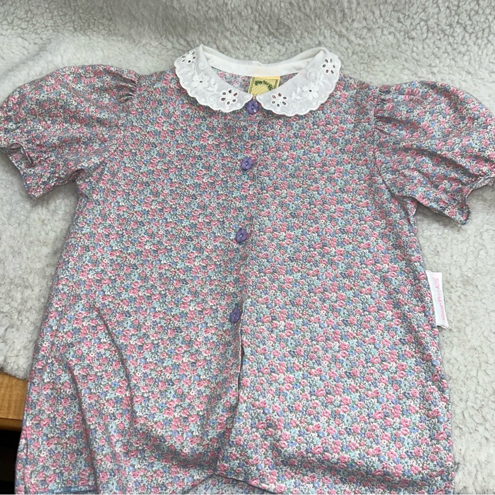 Cabbage Patch 1983 girls size 6 button up blouse flower buttons collar READ